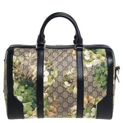 Gucci Green/Black GG Blooms Supreme Canvas and Leather Medium Boston Bag