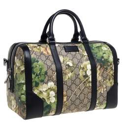Gucci Green/Black GG Blooms Supreme Canvas and Leather Medium Boston Bag
