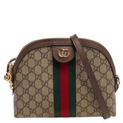 Pre Owned Gucci Beige/Brown GG Supreme Canvas and Leather Ophidia Crossbody Bag