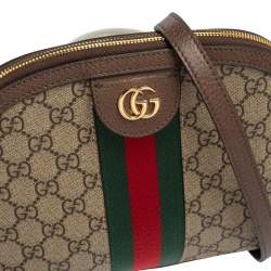 Pre Owned Gucci Beige/Brown GG Supreme Canvas and Leather Ophidia Crossbody Bag