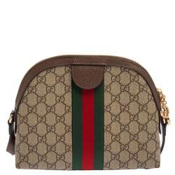 Pre Owned Gucci Beige/Brown GG Supreme Canvas and Leather Ophidia Crossbody Bag