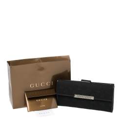 Pre Owned Gucci Black GG Canvas and Leather Logo Metal Plate Continental Wallet