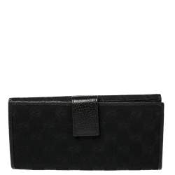 Pre Owned Gucci Black GG Canvas and Leather Logo Metal Plate Continental Wallet