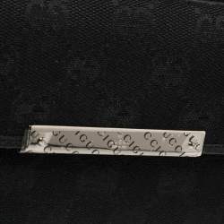 Pre Owned Gucci Black GG Canvas and Leather Logo Metal Plate Continental Wallet