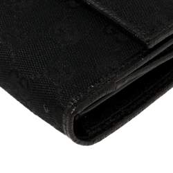 Pre Owned Gucci Black GG Canvas and Leather Logo Metal Plate Continental Wallet