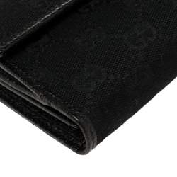 Pre Owned Gucci Black GG Canvas and Leather Logo Metal Plate Continental Wallet