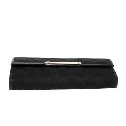 Pre Owned Gucci Black GG Canvas and Leather Logo Metal Plate Continental Wallet