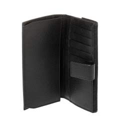 Pre Owned Gucci Black GG Canvas and Leather Logo Metal Plate Continental Wallet