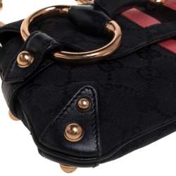 Gucci Black/Pink GG Canvas, Satin and Leather Small Limited Edition Tom Ford Horsebit Web Chain Clutch
