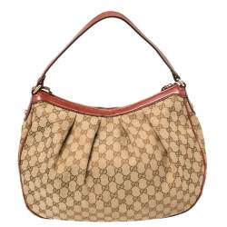 مملوكة مسبقًا Gucci Beige/Red GG Canvas and Leather Medium Sukey Hobo