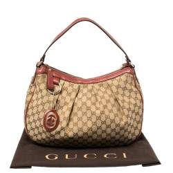 مملوكة مسبقًا Gucci Beige/Red GG Canvas and Leather Medium Sukey Hobo