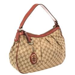 مملوكة مسبقًا Gucci Beige/Red GG Canvas and Leather Medium Sukey Hobo
