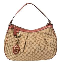 مملوكة مسبقًا Gucci Beige/Red GG Canvas and Leather Medium Sukey Hobo