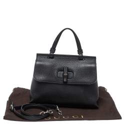 مملوكة مسبقًا حقيبة غوتشي يد علوية ديلي بامبو جلد صغيرة سوداء