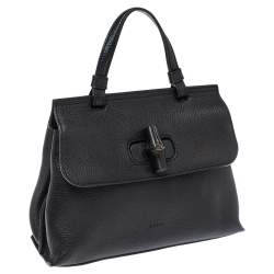 مملوكة مسبقًا حقيبة غوتشي يد علوية ديلي بامبو جلد صغيرة سوداء