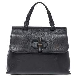 مملوكة مسبقًا حقيبة غوتشي يد علوية ديلي بامبو جلد صغيرة سوداء