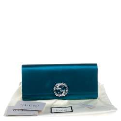 Pre Owned حقيبة كلتش غوتشى برودواى جى متشابك زخرفة كريستال ساتان زرقاء 