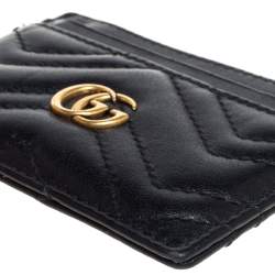 مملوكة مسبقًا Gucci Black Leather GG Marmont Card Holder
