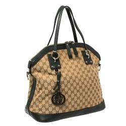 Gucci Beige/Deep Green GG Canvas and Leather Large Charm Dome Satchel