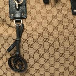 Gucci Beige/Deep Green GG Canvas and Leather Large Charm Dome Satchel
