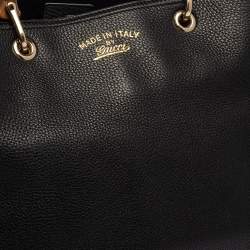 Pre Owned حقيبة يد شوبر غوتشي جلد سوداء كبيرة بيد بامبو