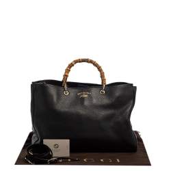 Pre Owned حقيبة يد شوبر غوتشي جلد سوداء كبيرة بيد بامبو