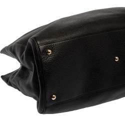 Pre Owned حقيبة يد شوبر غوتشي جلد سوداء كبيرة بيد بامبو