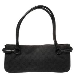 Pre Owned حقيبة غوتشي باغويت جلد و كانفاس جي جي أسود 