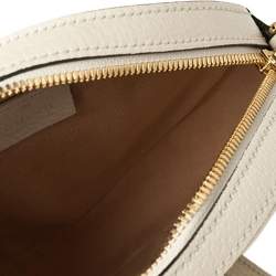 Pre Owned Gucci White Leather Mini Ophidia Round Shoulder Bag   