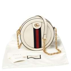 Pre Owned Gucci White Leather Mini Ophidia Round Shoulder Bag   