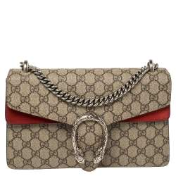 Pre Owned حقيبة كتف غوتشى دينسيوس مينى سويدى وكانفاس سوبريم جى جى حمراء / بيج 