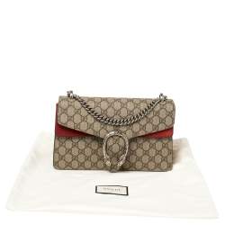 Pre Owned حقيبة كتف غوتشى دينسيوس مينى سويدى وكانفاس سوبريم جى جى حمراء / بيج 