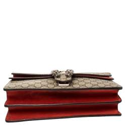 Pre Owned حقيبة كتف غوتشى دينسيوس مينى سويدى وكانفاس سوبريم جى جى حمراء / بيج 