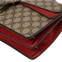 Pre Owned حقيبة كتف غوتشى دينسيوس مينى سويدى وكانفاس سوبريم جى جى حمراء / بيج 