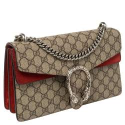 Pre Owned حقيبة كتف غوتشى دينسيوس مينى سويدى وكانفاس سوبريم جى جى حمراء / بيج 