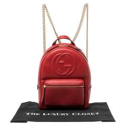 Pre Owned Gucci Red Leather Soho Chain Backpack