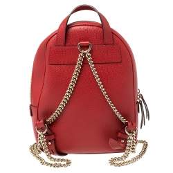 Pre Owned Gucci Red Leather Soho Chain Backpack