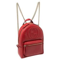 Pre Owned Gucci Red Leather Soho Chain Backpack