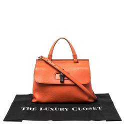 Pre Owned Gucci Orange Leather Medium Bamboo Daily Top Handle Bag