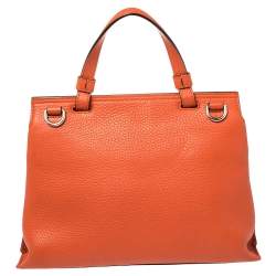 Pre Owned Gucci Orange Leather Medium Bamboo Daily Top Handle Bag