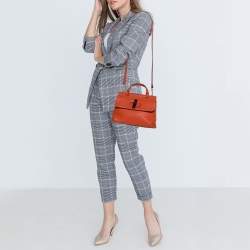 Pre Owned Gucci Orange Leather Medium Bamboo Daily Top Handle Bag