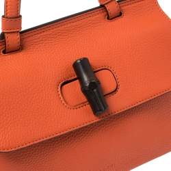 Pre Owned Gucci Orange Leather Medium Bamboo Daily Top Handle Bag