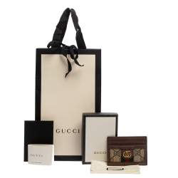 Pre Owned Gucci Beige/Ebony GG Supreme Canvas and Leather Ophidia GG Card Case