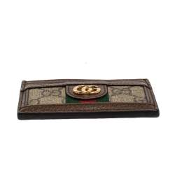 Pre Owned Gucci Beige/Ebony GG Supreme Canvas and Leather Ophidia GG Card Case