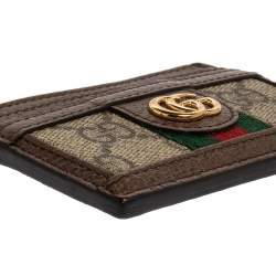 Pre Owned Gucci Beige/Ebony GG Supreme Canvas and Leather Ophidia GG Card Case