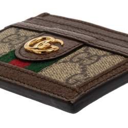 Pre Owned Gucci Beige/Ebony GG Supreme Canvas and Leather Ophidia GG Card Case