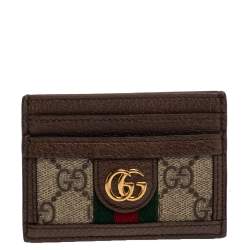Pre Owned Gucci Beige/Ebony GG Supreme Canvas and Leather Ophidia GG Card Case