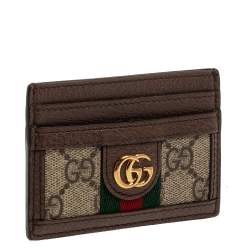 Pre Owned Gucci Beige/Ebony GG Supreme Canvas and Leather Ophidia GG Card Case