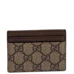 Pre Owned Gucci Beige/Ebony GG Supreme Canvas and Leather Ophidia GG Card Case