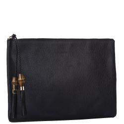 مملوكة مسبقًا Gucci Black Leather Bamboo Clutch Bag
